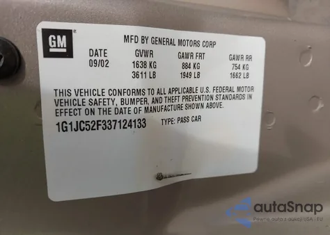 2003 Chevrolet Cavalier z USA, uszkodzony, nr VIN 1G1JC52F337124133